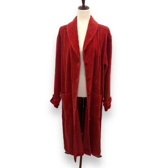 Flax Jackets & Blazers - FLAX Medium Burnt orange Corduroy Full Length Jacket Coat Duster Velvet Ribbed
